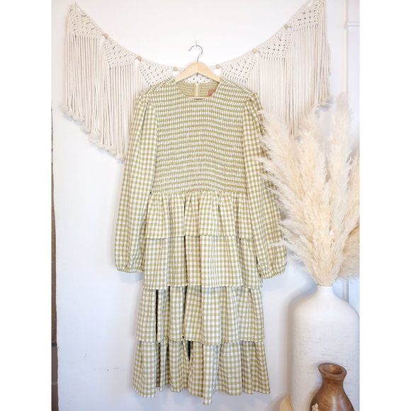 Jessakae Gather Green Gingham Tiered Midi Dress M - Picture 5 of 10